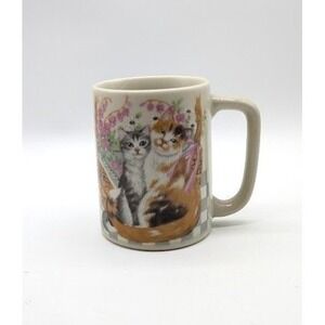 Vintage 80s Otagiri Japan Cat Coffee Mug Cottagore Floral Grandma Ceramic Pastel
